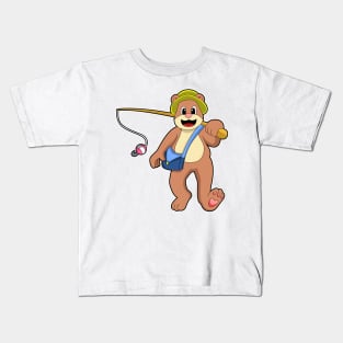 Bear at Fishing with Fishing rod Kids T-Shirt